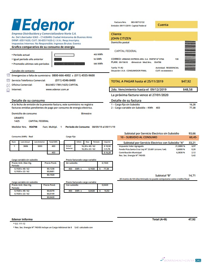 download Argentina Edenor easy to fill utility bill template in Word (.doc) and PDF (.pdf) format PDF template